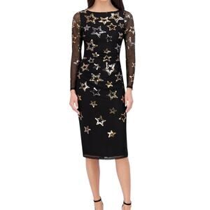 Vince Camuto Women’s Sequined Stars Mesh Bodycon Midi Dress Black Size 12